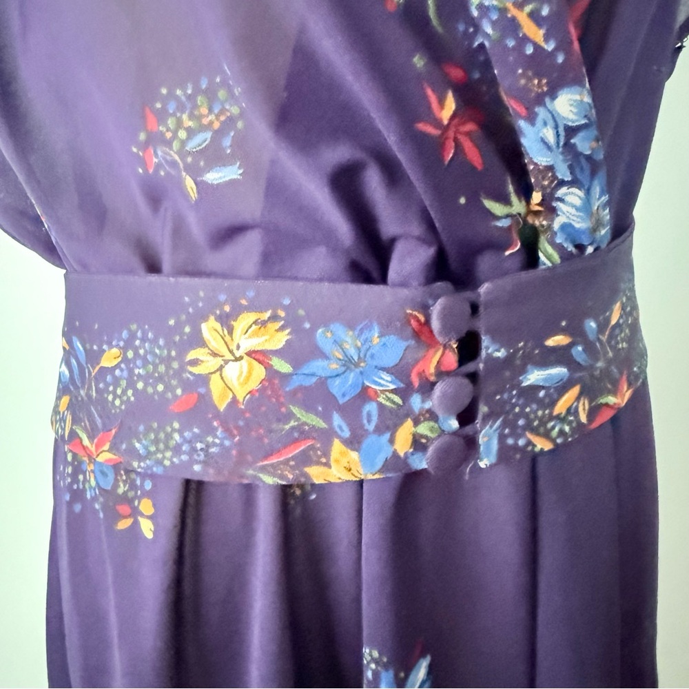 Vintage 1970s It’s A Lehigh Sheer Floral Wrap Midi Dress Purple Boho - Picture 4 of 15
